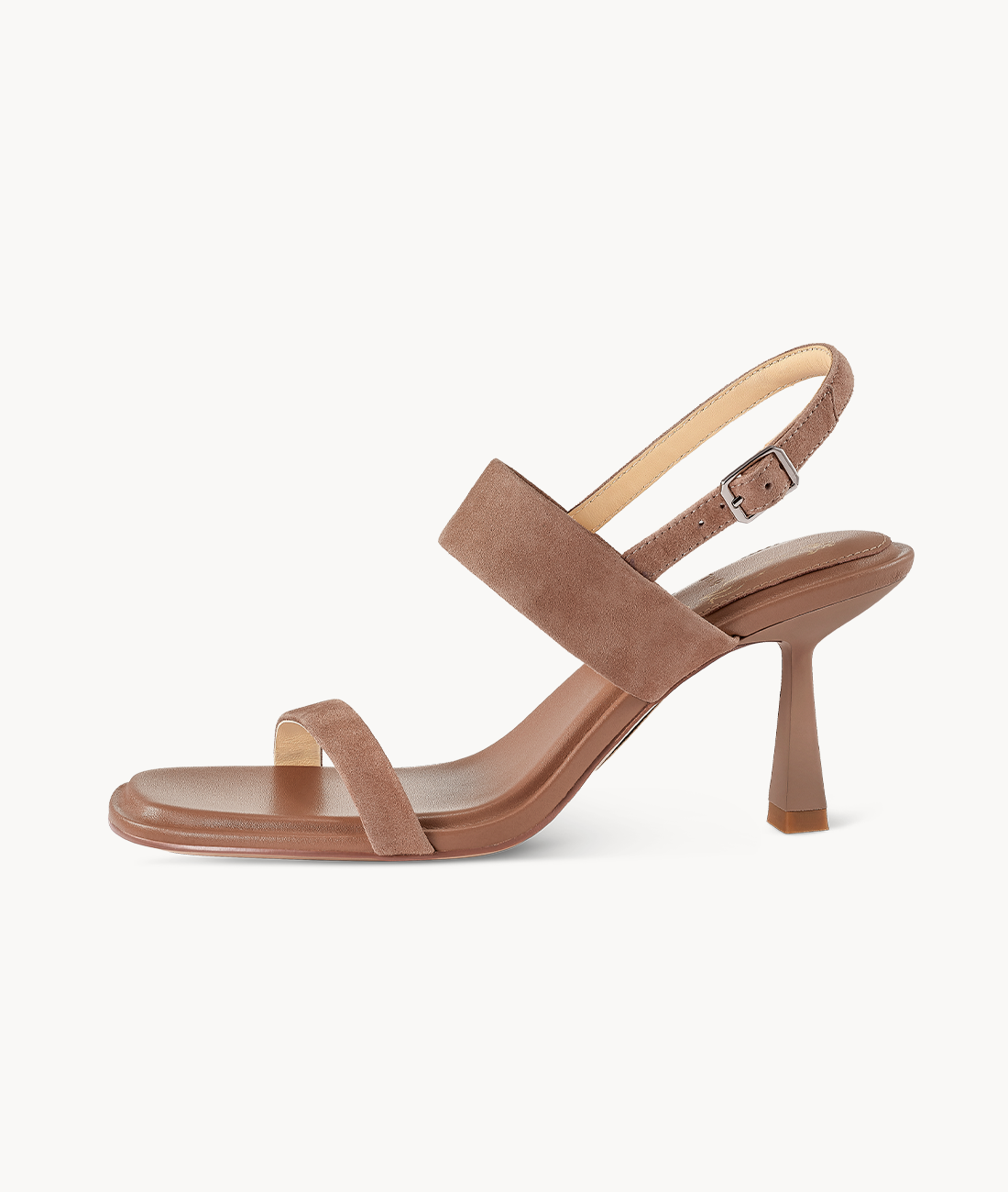 7or9 Silvergrass 2.0 Comfort Sofa Series Suede Upper Brown Sandals for Women with 70mm/2.75" Kitten Heel