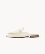 White close toed square toe mules
