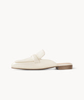 White close toed square toe mules