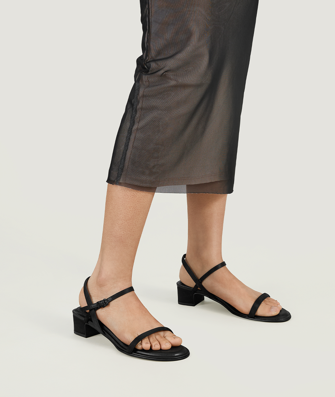 7or9 Black Swan Comfort Sofa Series Silk Upper Black Sandals for Women with 35mm/1.38" Block Heel