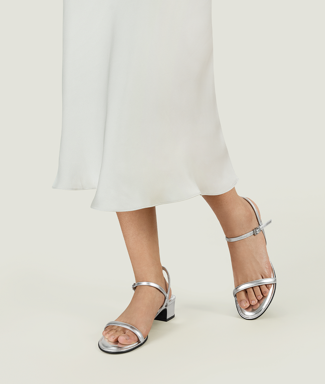 7or9 Lunaria Rediviva Comfort Sofa Series Lambskin Upper Silver Sandals for Women with 35mm/1.38" Block Heel