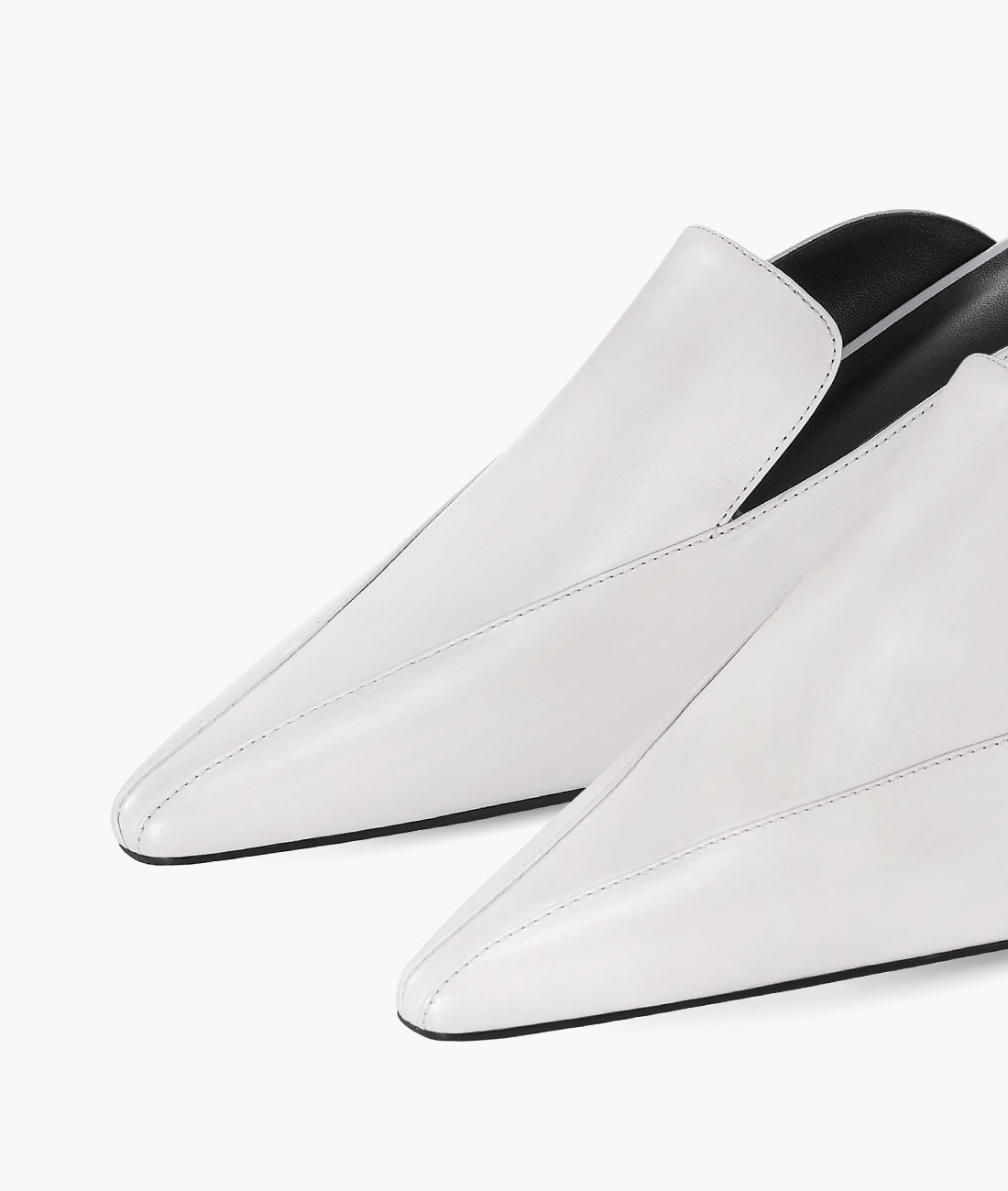 7or9 Black Label Comfort Creamy White Round-toe Calfskin Leather Mules for Women 35 mm/1.38'' Kitten Heels-Full Moon 4.0