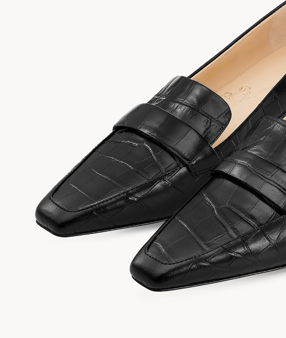 7or9 Rye Waffle Black Embossed Leather Shoes With C-Latch with Diamond Buckle