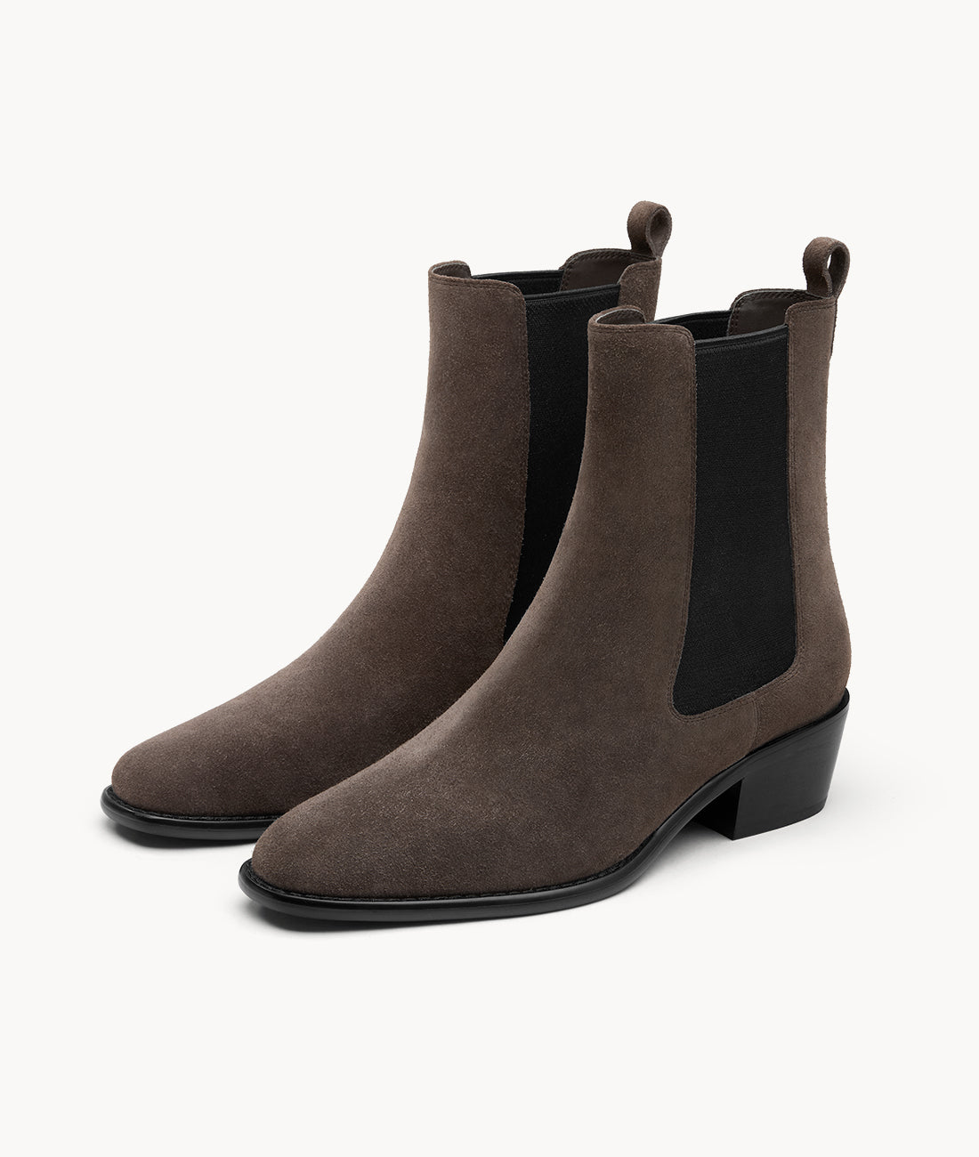 Front view of women's brown suede Chelsea boots
