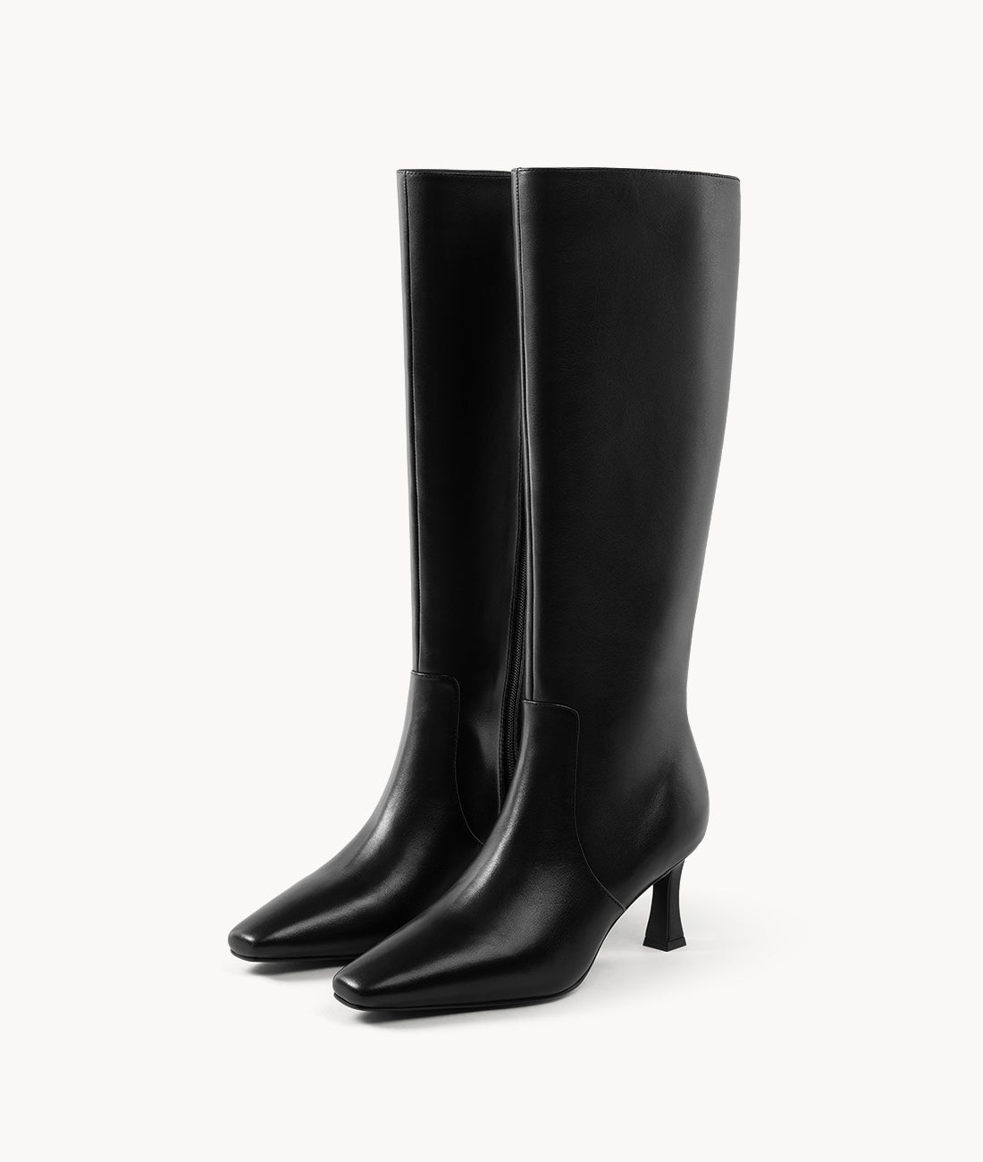 Women's black pointed-toe 7cm heel tall riding boots