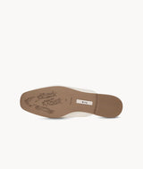 White close toed square toe mules