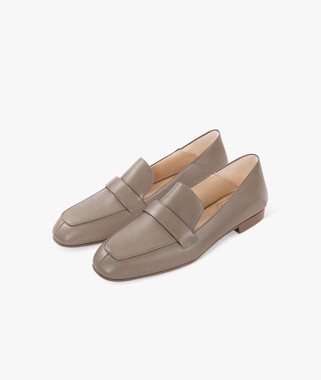 Khaki close toed square toe loafers