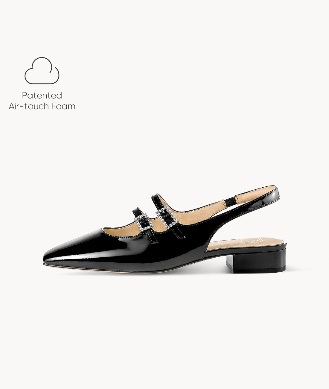 Black Lotus Mary Jane-Square-toe black Slingback Flat with 25mm heel