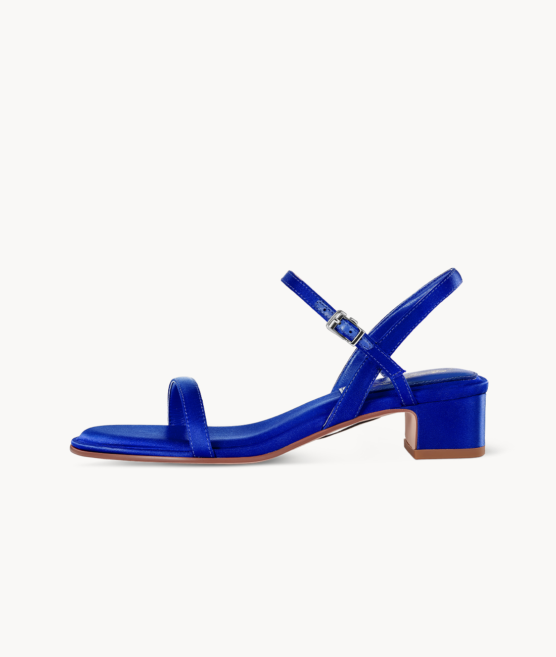 7or9 Blue False Indigo Comfort Sofa Series Silk Upper Blue Sandals for Women with 35mm/1.38" Block Heel