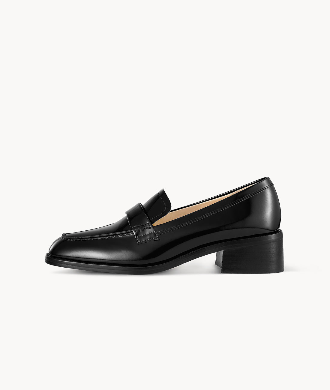 Black Cow Leather Mattress Flat Loafers with 35mm block heel