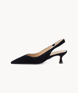 Air-touch Foam Slingbacks | Black Suede Lava Cake Slingback with Kitten ...