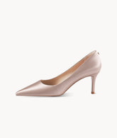 Pink close toed pointed toe heels