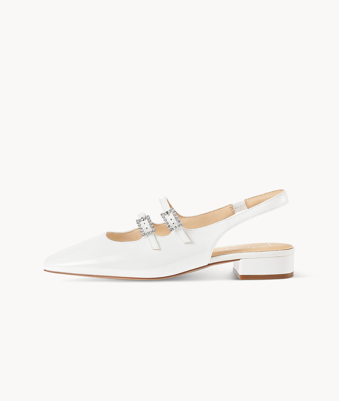 Epiphyllum Mary Jane-Square-toe white Slingback Flat with 25mm heel