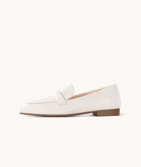 White close toed square toe loafers
