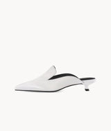 7or9 Black Label Comfort Creamy White Round-toe Calfskin  Leather Mules for Women 35 mm/1.38''  Kitten Heels-Full Moon 4.0