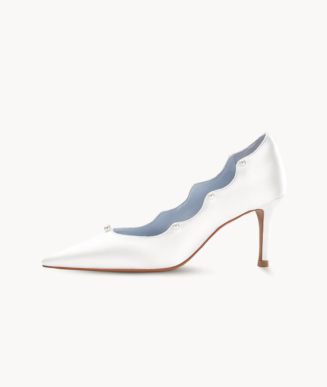 7or9 Bridal Series High-end Comfortable White Silk Upper Heels for Women 70mm/2.75" Kitten Heels - White Chocolate