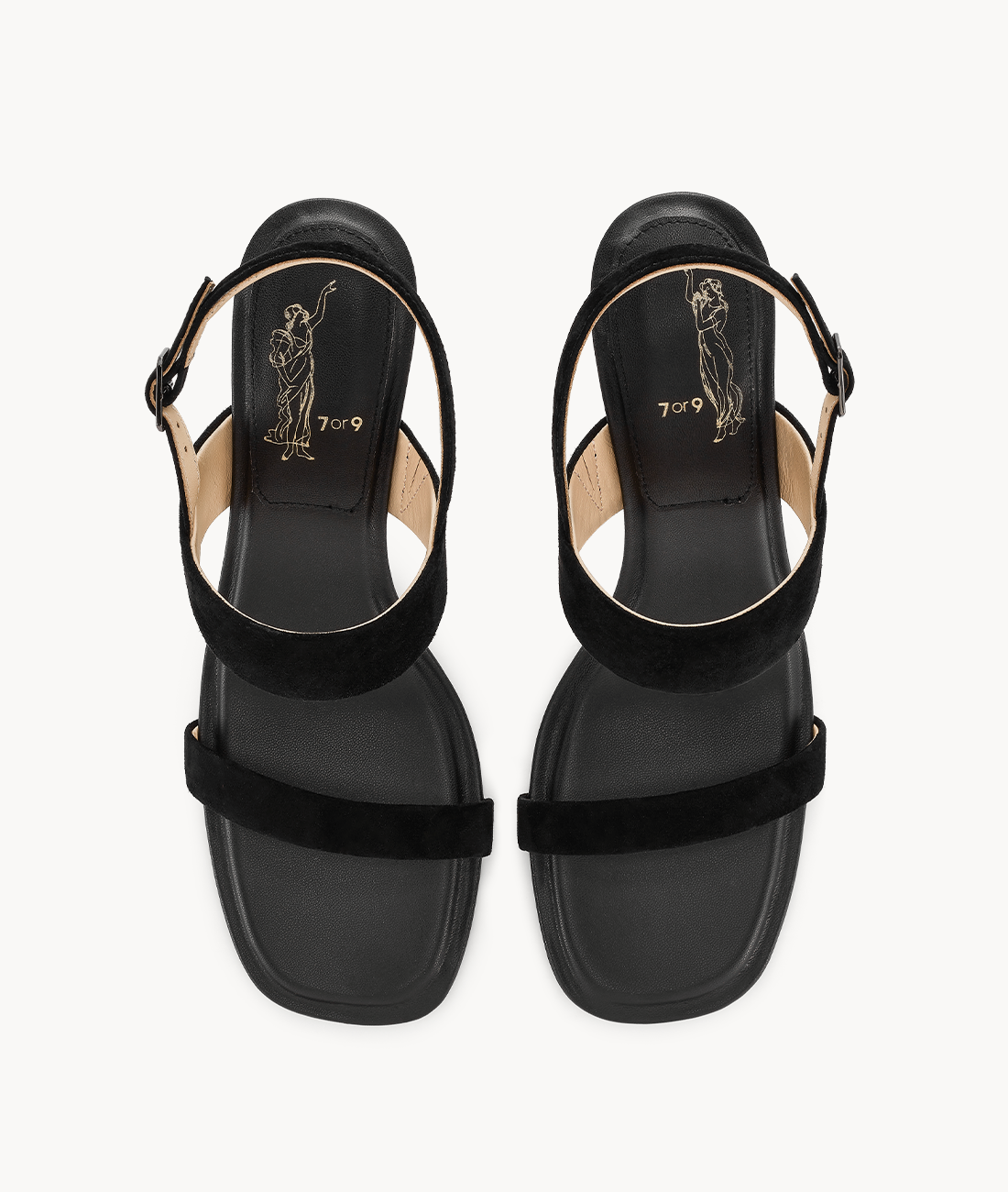 7or9 Dark Hydrilla 2.0 Comfort Sofa Series Suede Upper Black Sandals for Women with 70mm/2.75" Kitten Heel