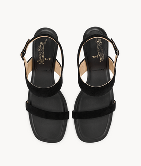 7or9 Dark Hydrilla 2.0 Comfort Sofa Series Suede Upper Black Sandals for Women with 70mm/2.75" Kitten Heel