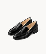 Black Cow Leather Mattress Flat Loafers with 35mm block heel