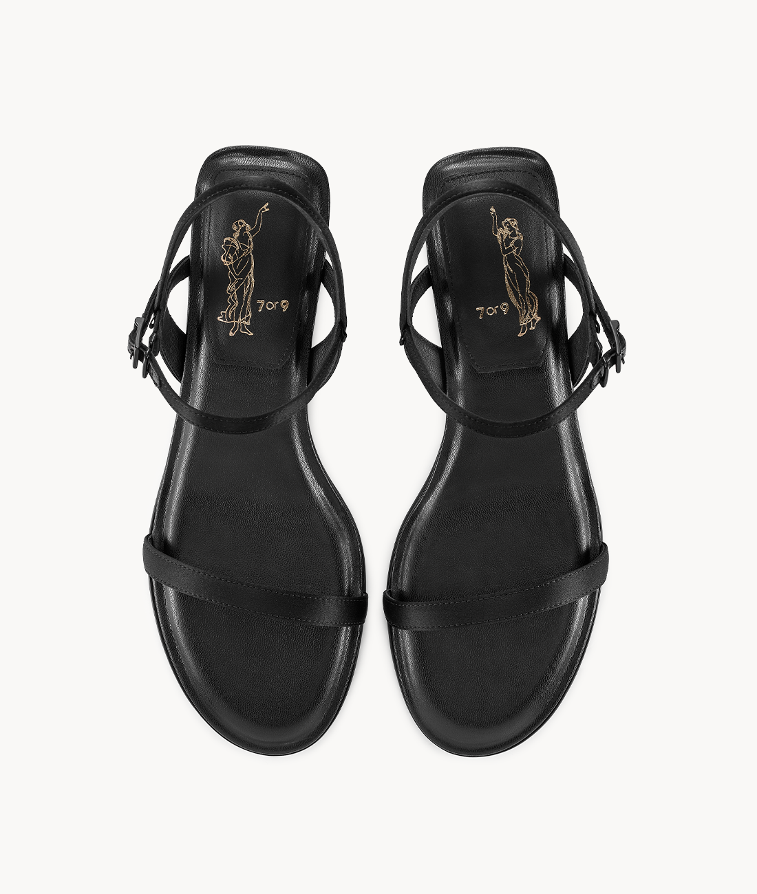 7or9 Black Swan Comfort Sofa Series Silk Upper Black Sandals for Women with 35mm/1.38" Block Heel