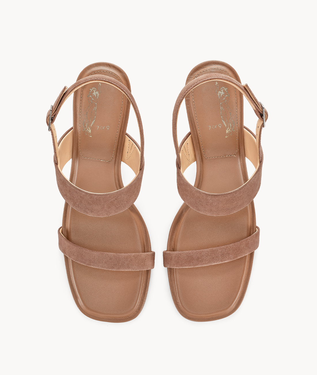 7or9 Silvergrass 2.0 Comfort Sofa Series Suede Upper Brown Sandals for Women with 70mm/2.75" Kitten Heel