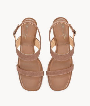 7or9 Silvergrass 2.0 Comfort Sofa Series Suede Upper Brown Sandals for Women with 70mm/2.75" Kitten Heel