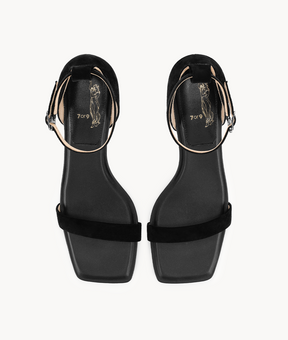 7or9 Black Sugar Pudding 2.0 Comfort Sofas Shoe Bed Suede Upper Black Sandals for Women with 50mm/2" Block Heels 