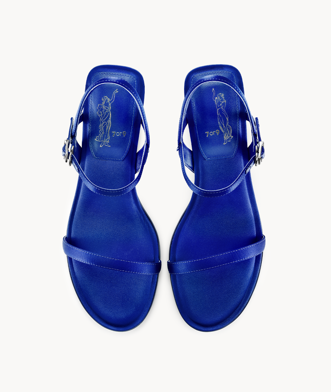 7or9 Blue False Indigo Comfort Sofa Series Silk Upper Blue Sandals for Women with 35mm/1.38" Block Heel