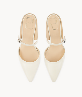 7or9 White Champaca 4.0 Comfort Air-touch Foam Lambskin Upper Slingbacks for Women with 35mm/1.38" Kitten Heels
