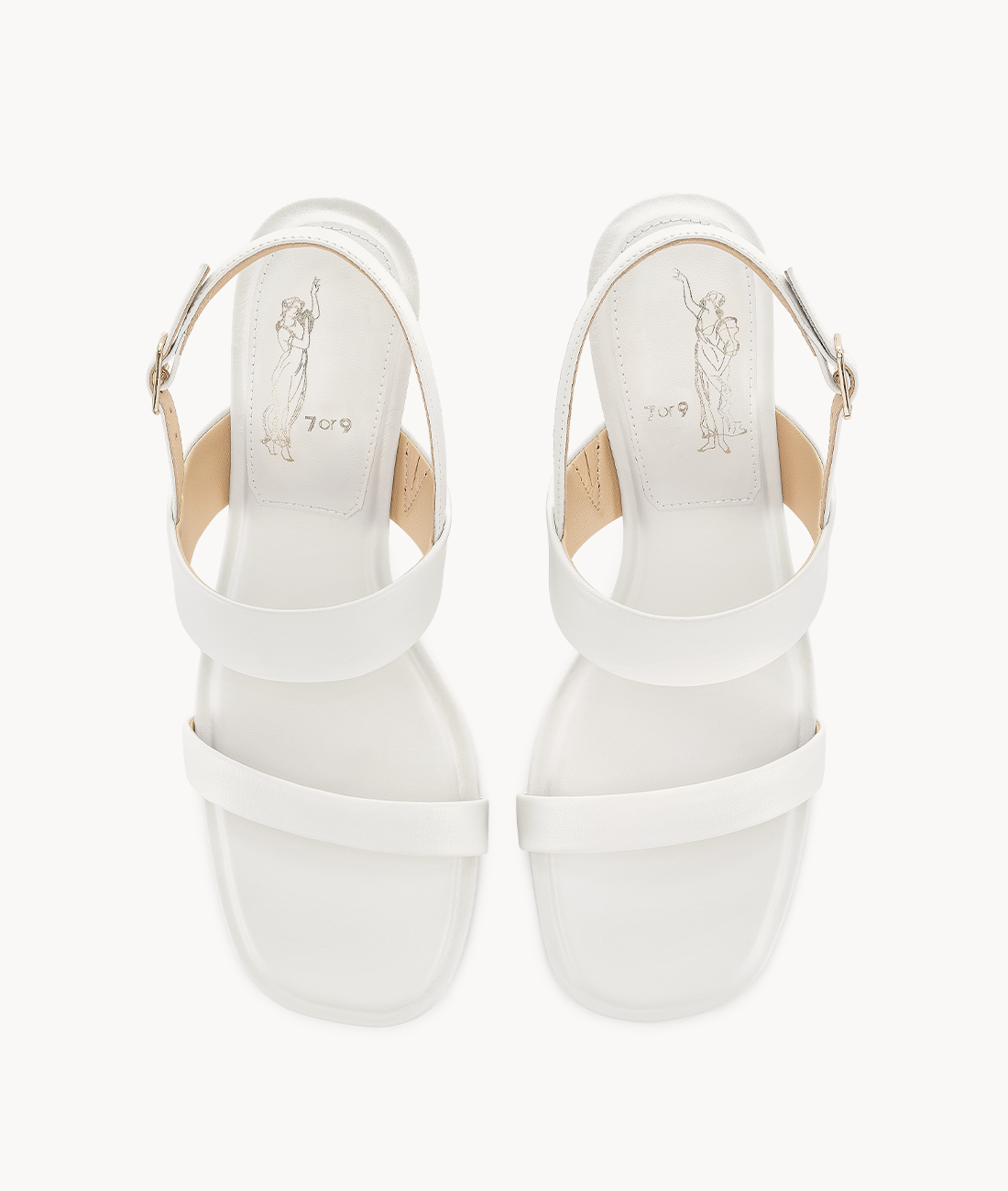 7or9 White Cardamom 2.0 Comfort Sofa Series Lambskin Upper White Sandals for Women with 70mm/2.75" Kitten Heel