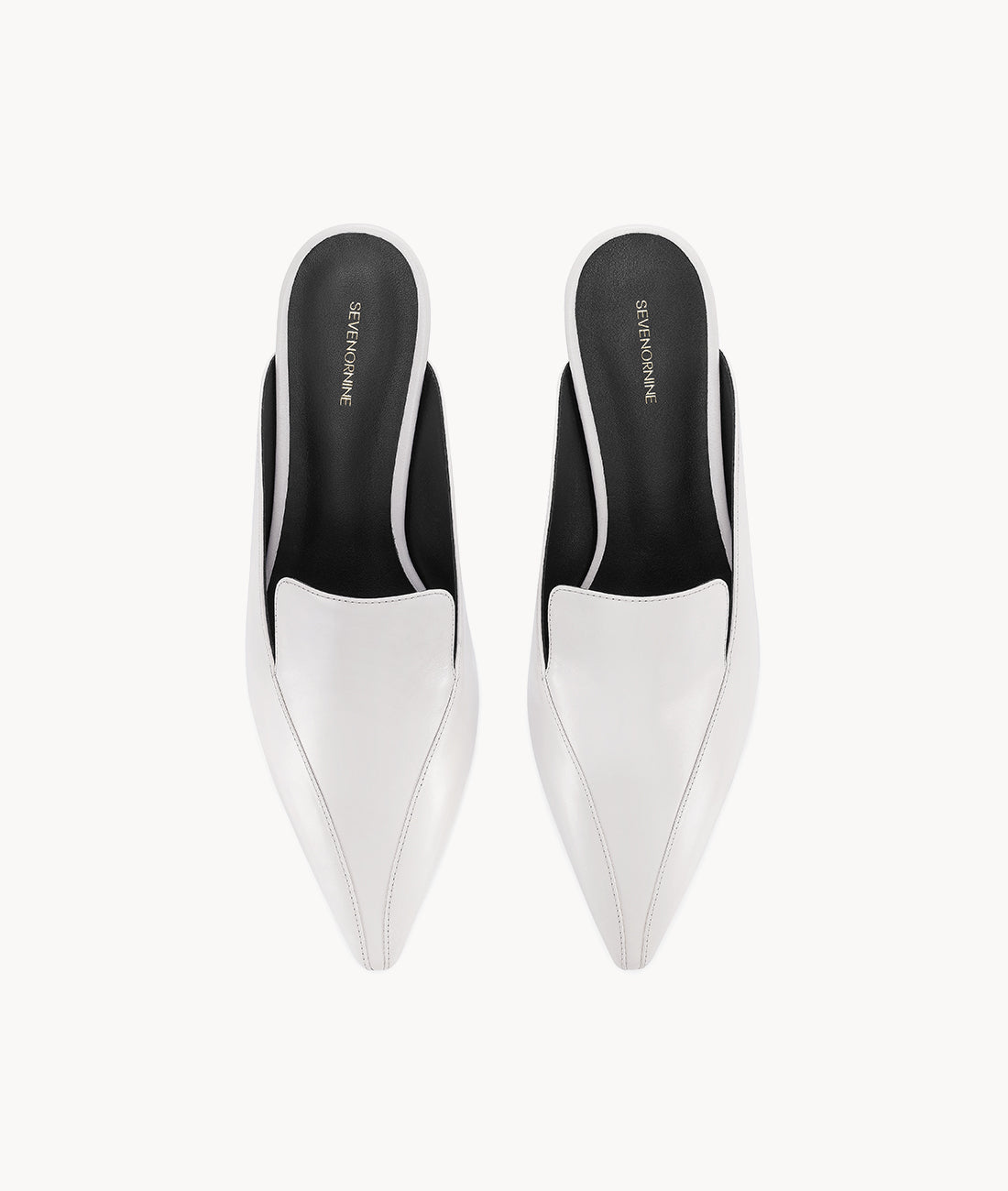 7or9 Black Label Comfort Creamy White Round-toe Calfskin  Leather Mules for Women 35 mm/1.38''  Kitten Heels-Full Moon 4.0