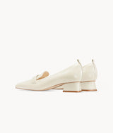 7or9 Vanilla Cream 5.0 Creamy White Sheepskin Shoes with C-Latch with Diamond Buckle