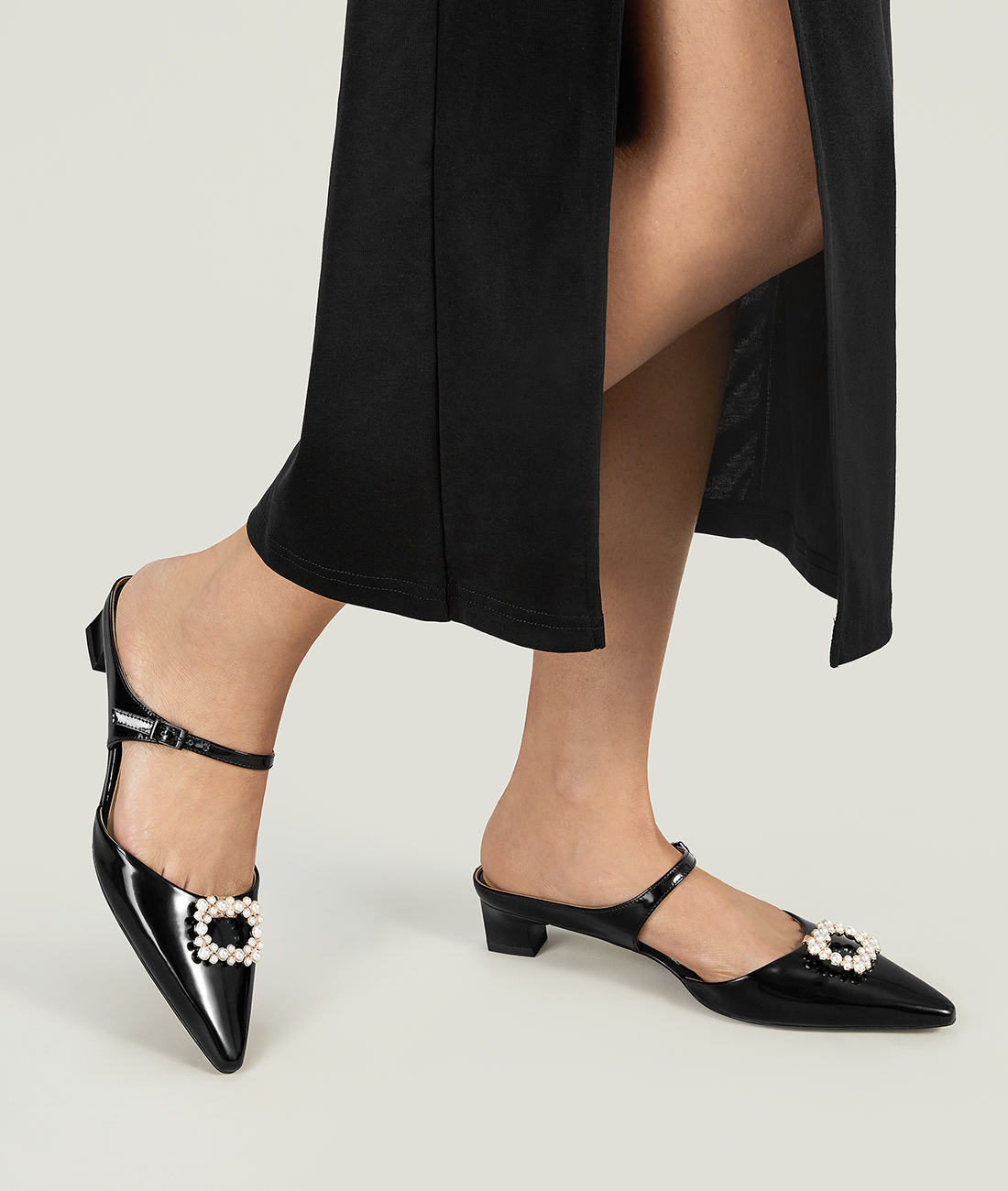 7or9 Cymbidium Sinense 4.0 Comfort Air-touch Foam Suede Upper Black Slingbacks for Women with 35mm/1.38" Kitten Heels 