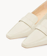 7or9 Vanilla Cream 5.0 Creamy White Sheepskin Shoes with Sculpted Chain Buckle