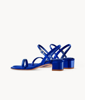 7or9 Blue False Indigo Comfort Sofa Series Silk Upper Blue Sandals for Women with 35mm/1.38" Block Heel