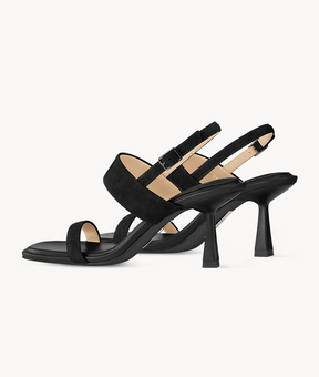 7or9 Dark Hydrilla 2.0 Comfort Sofa Series Suede Upper Black Sandals for Women with 70mm/2.75" Kitten Heel