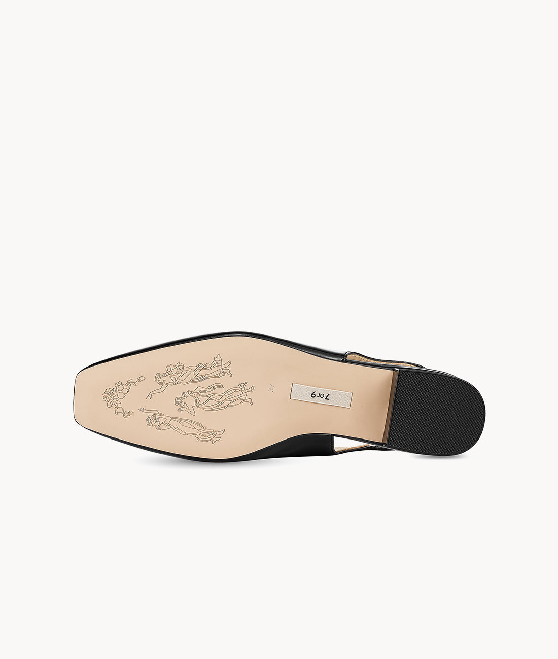 Black Lotus Mary Jane-Square-toe black Slingback Flat with 25mm heel