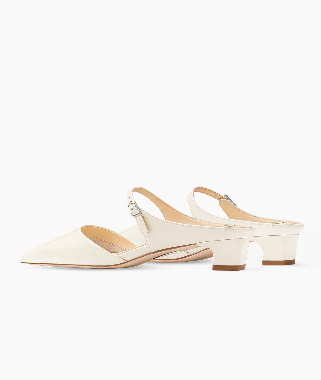 7or9 White Champaca 4.0 Comfort Air-touch Foam Lambskin Upper Slingbacks for Women with 35mm/1.38" Kitten Heels