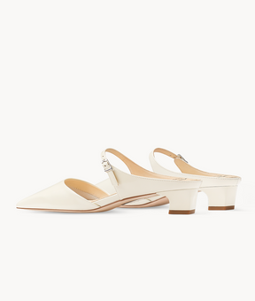 7or9 White Champaca 4.0 Comfort Air-touch Foam Lambskin Upper Slingbacks for Women with 35mm/1.38" Kitten Heels