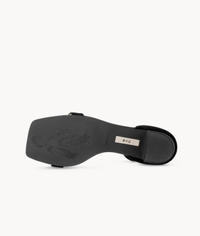 7or9 Black Sugar Pudding 2.0 Comfort Sofas Shoe Bed Suede Upper Black Sandals for Women with 50mm/2" Block Heels 