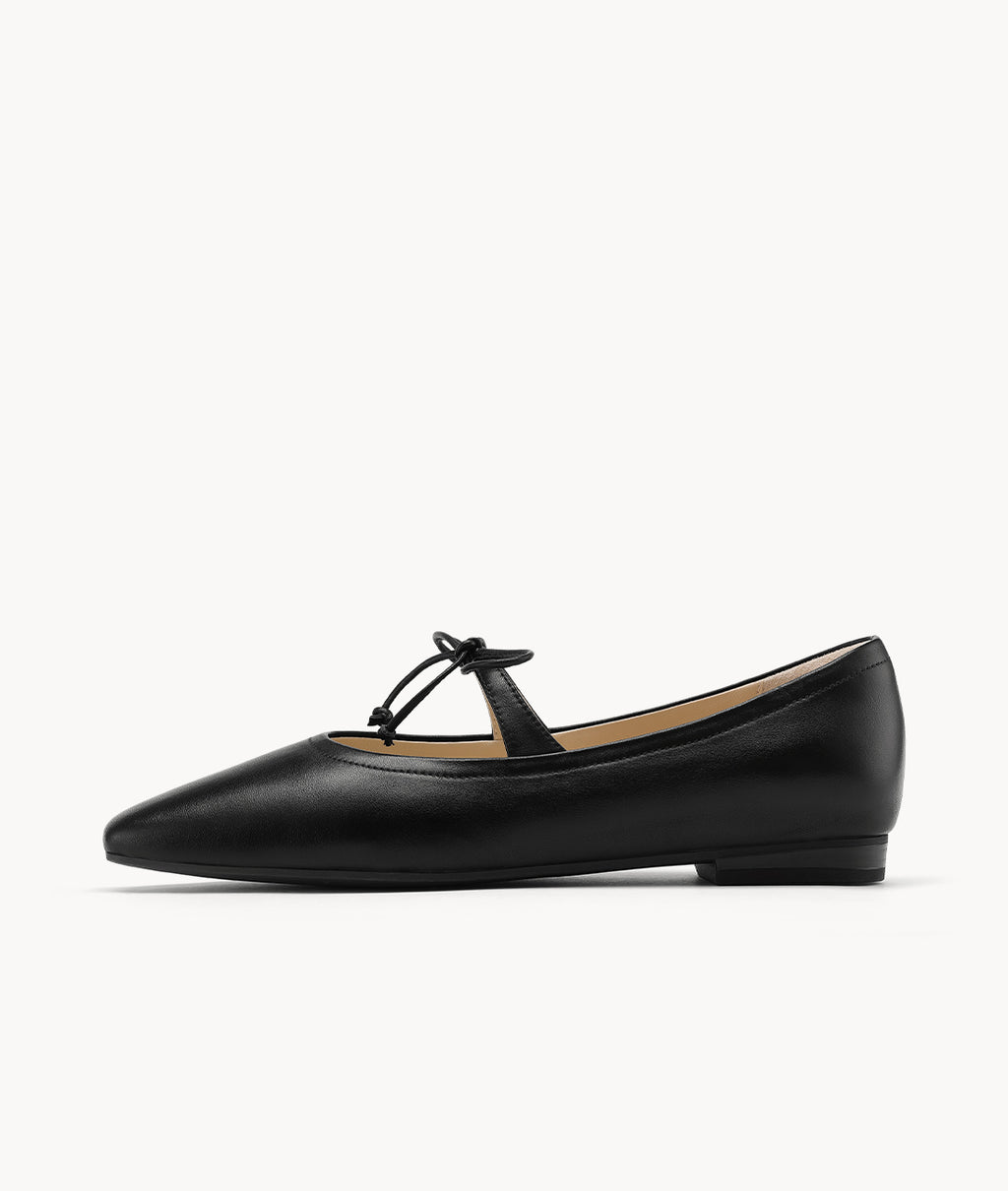 Mattress Flats | Lambskin flats Black Gnocchi with Square-toe 15mm