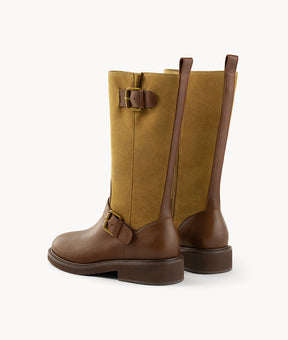 Back detail of women's brown suede cowboy boots