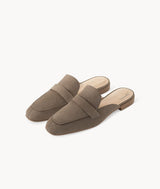 Khaki womens flat mules