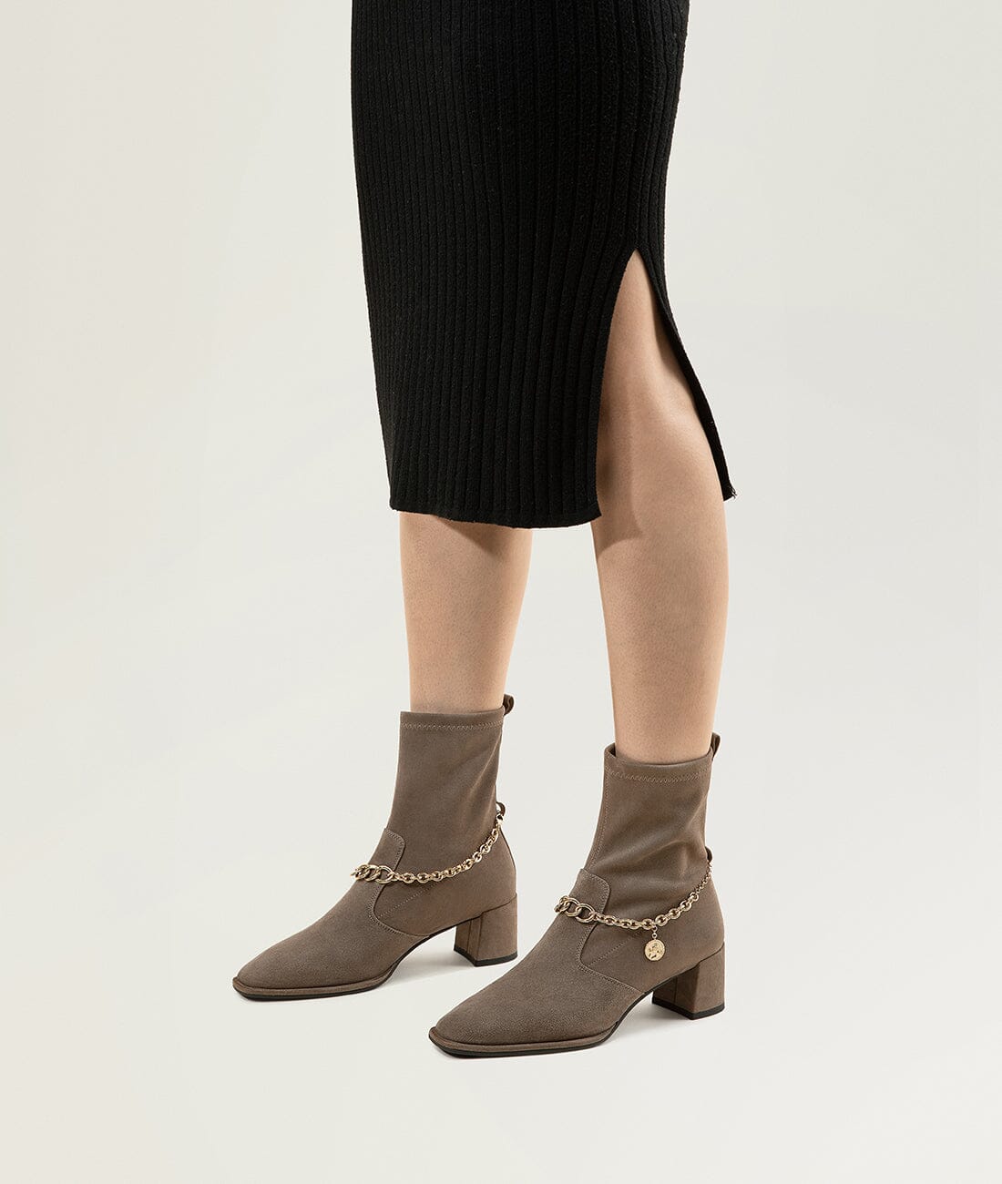 Oatmeal ankle heeled boots